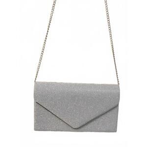 Silver Glitter Clutch Purse with Chain Strap